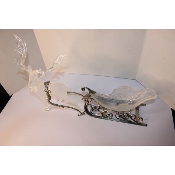 GRANDEUR NOEL GLASS SLEIGH REINDEER FIGURINE 2002 (0) - Picture 3 of 5